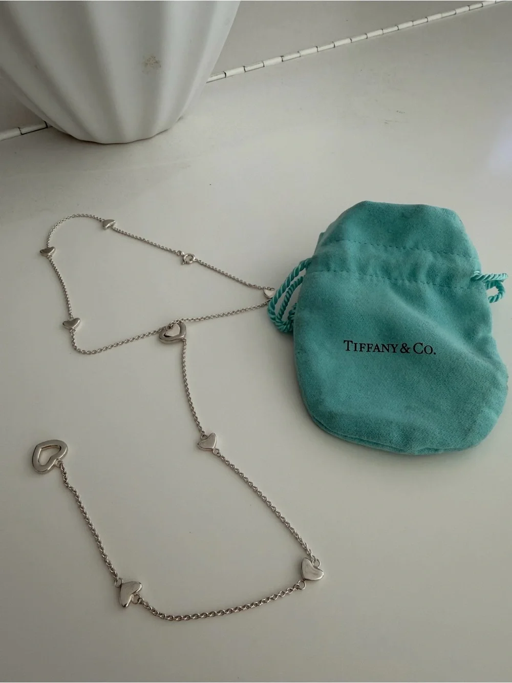 Tiffany & Co. Silver Heart Lariat Necklace with Drop